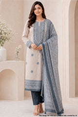 Grey Embroidered Suit Set with Dupatta