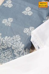 Grey Cotton Unstitched Suit with Embroidery Detail