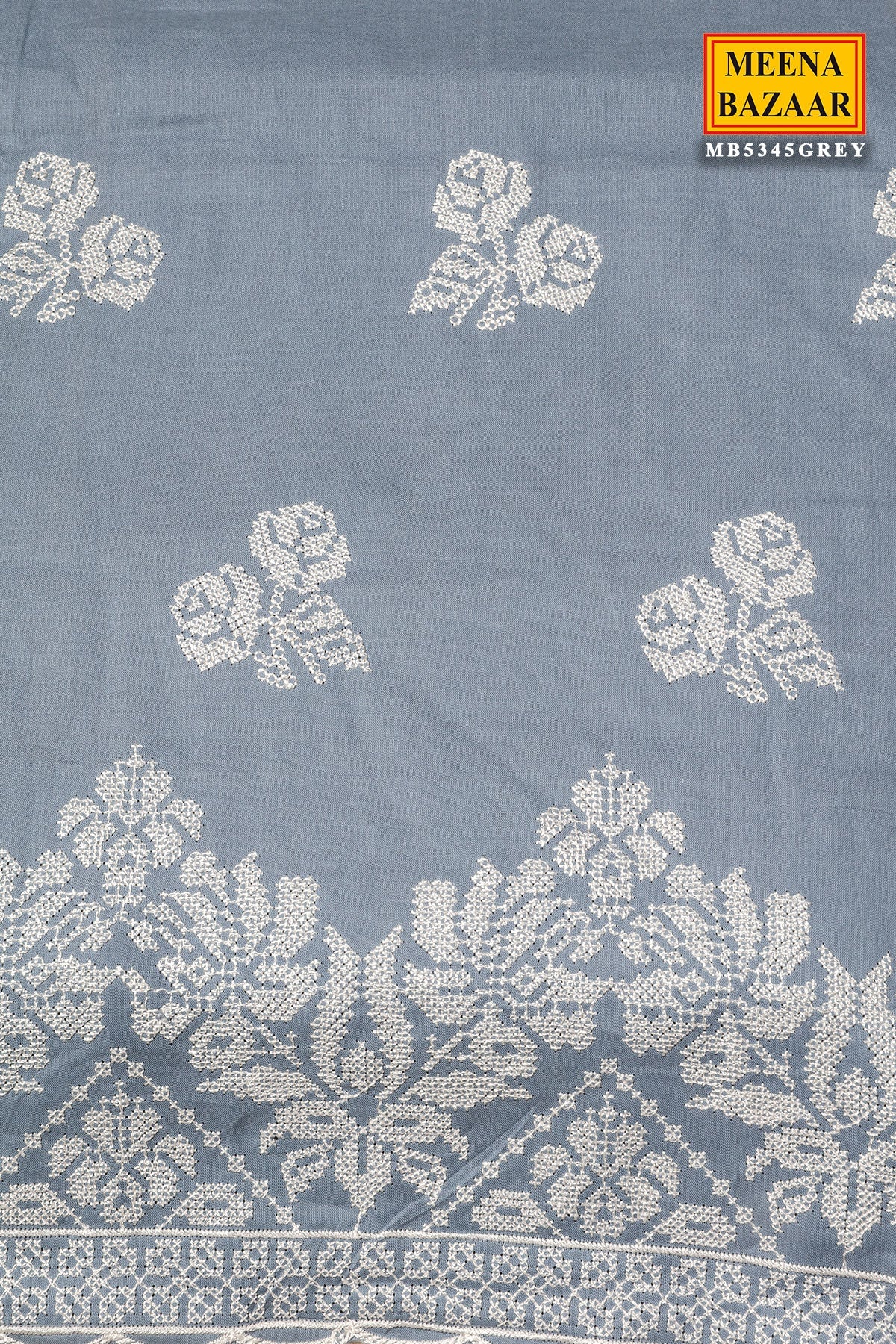 Grey Cotton Unstitched Suit with Embroidery Detail