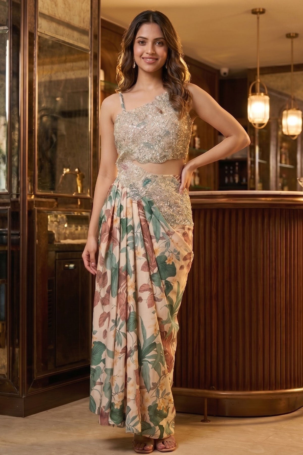 Cream Satin Embroidered Kurti
