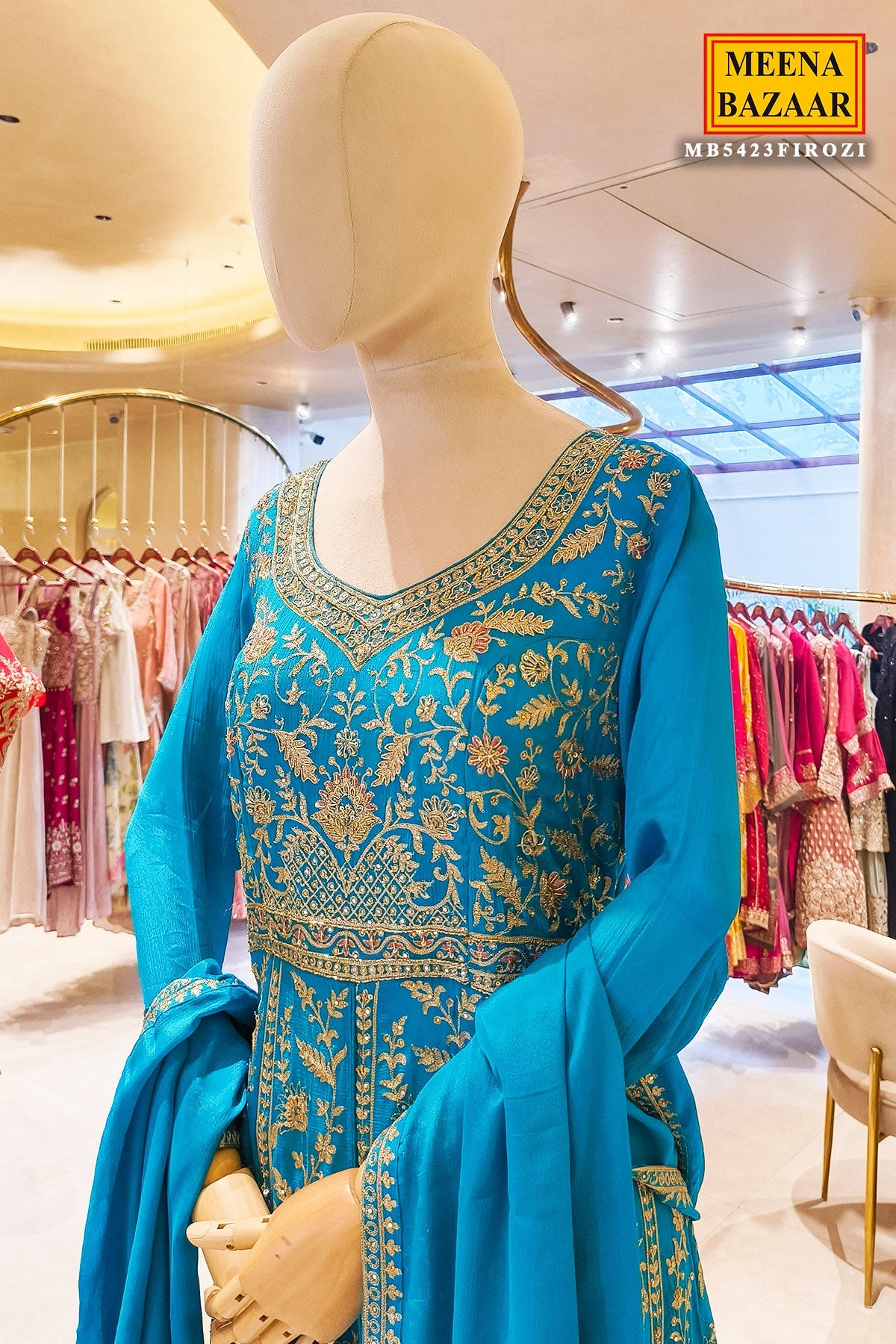 Firozi Neck Embroidered Floor Length Suit With Skirt