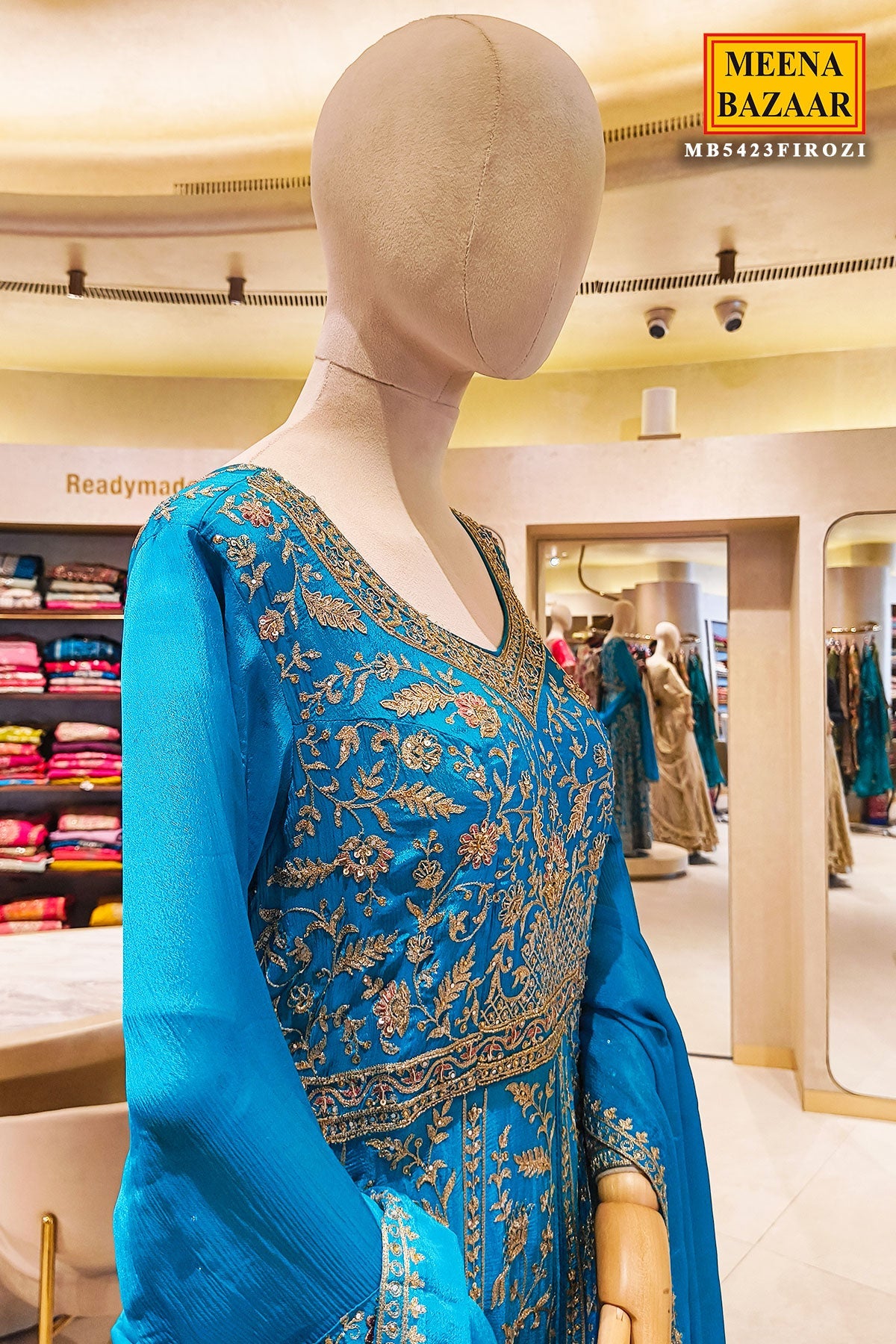 Firozi Neck Embroidered Floor Length Suit With Skirt