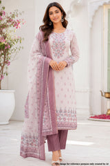 Cream & Mauve Floral Printed Chanderi Embroidered Unstitched Suit Set