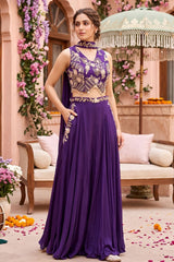 Purple Georgette Indo-Western Fusion Set