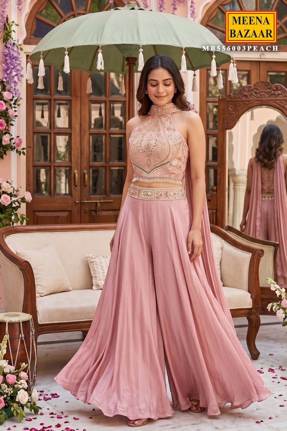 Blush Pink Embroidered Indo-Western Palazzo Set