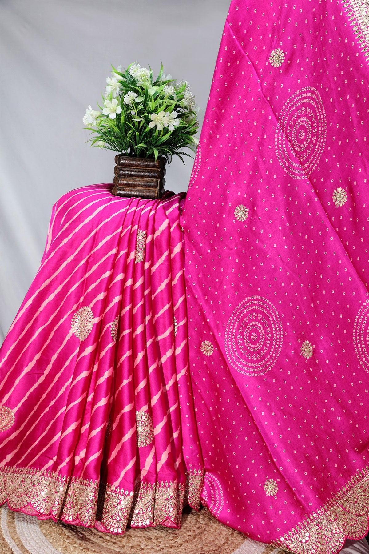 Rani Crepe Embroidered Saree Elegant Party & Festive Wear