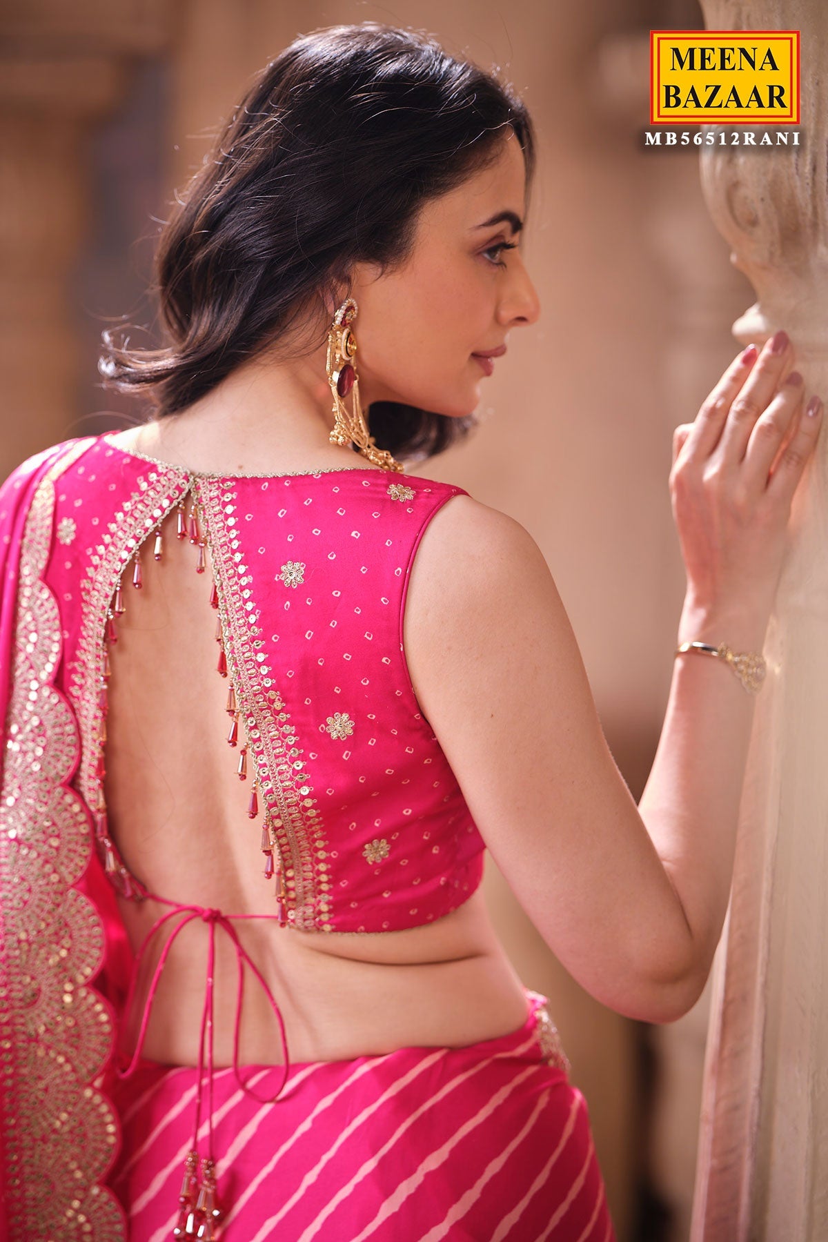 Rani Crepe Embroidered Saree Elegant Party & Festive Wear