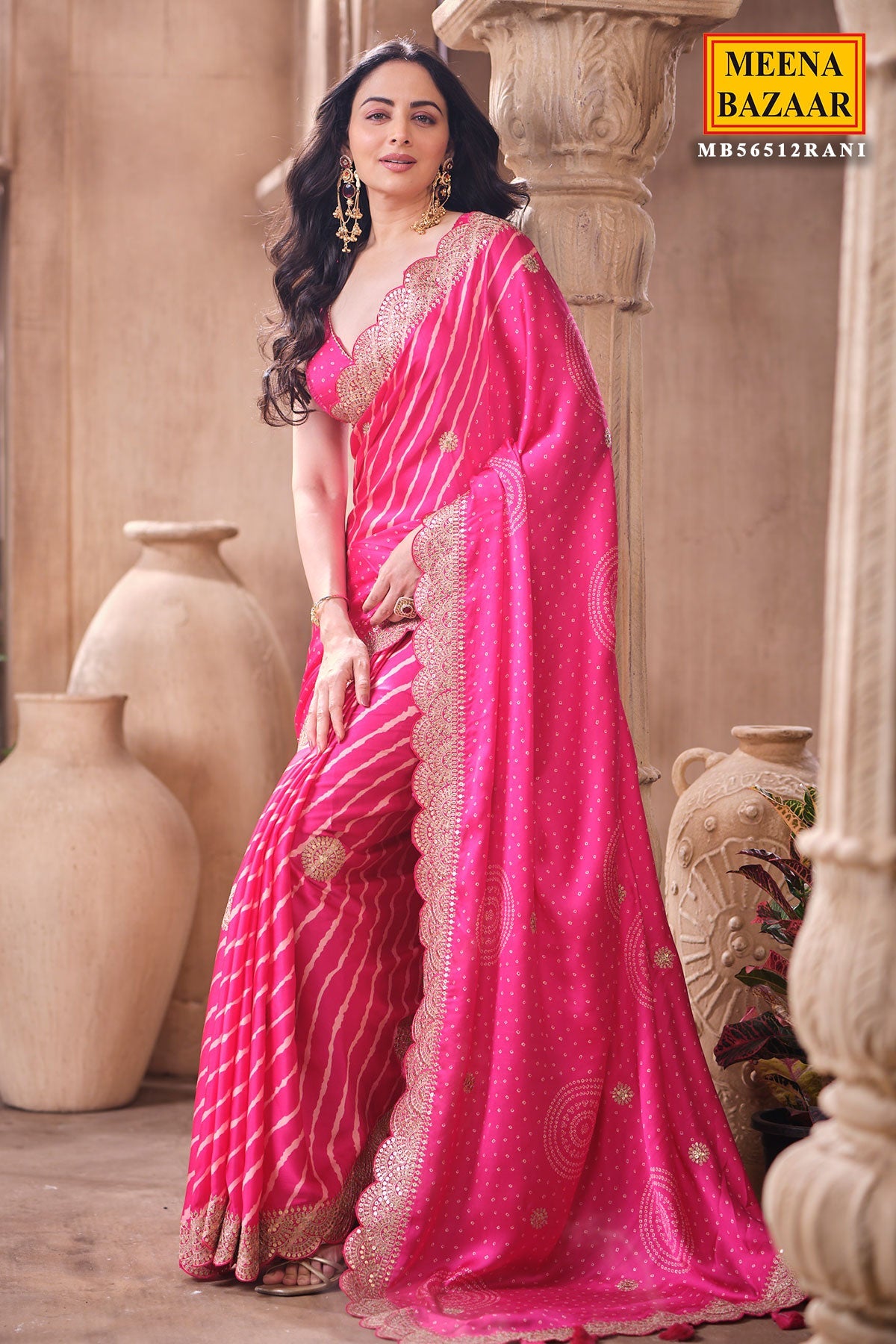 Rani Crepe Embroidered Saree Elegant Party & Festive Wear