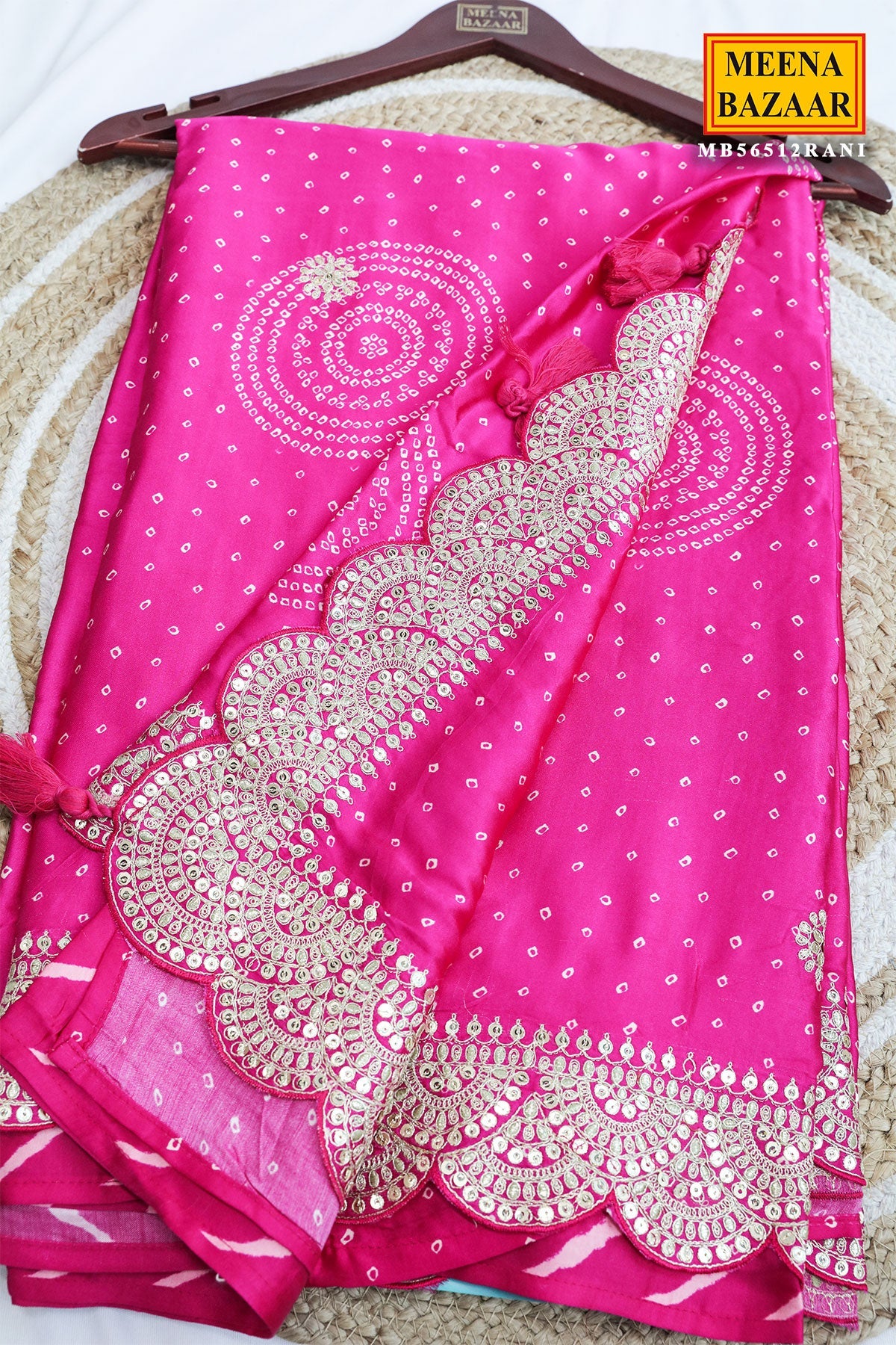 Rani Crepe Embroidered Saree Elegant Party & Festive Wear