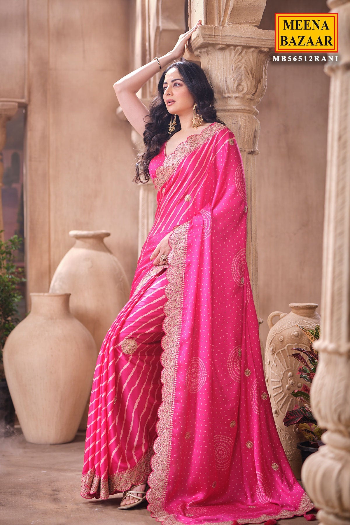Rani Crepe Embroidered Saree Elegant Party & Festive Wear