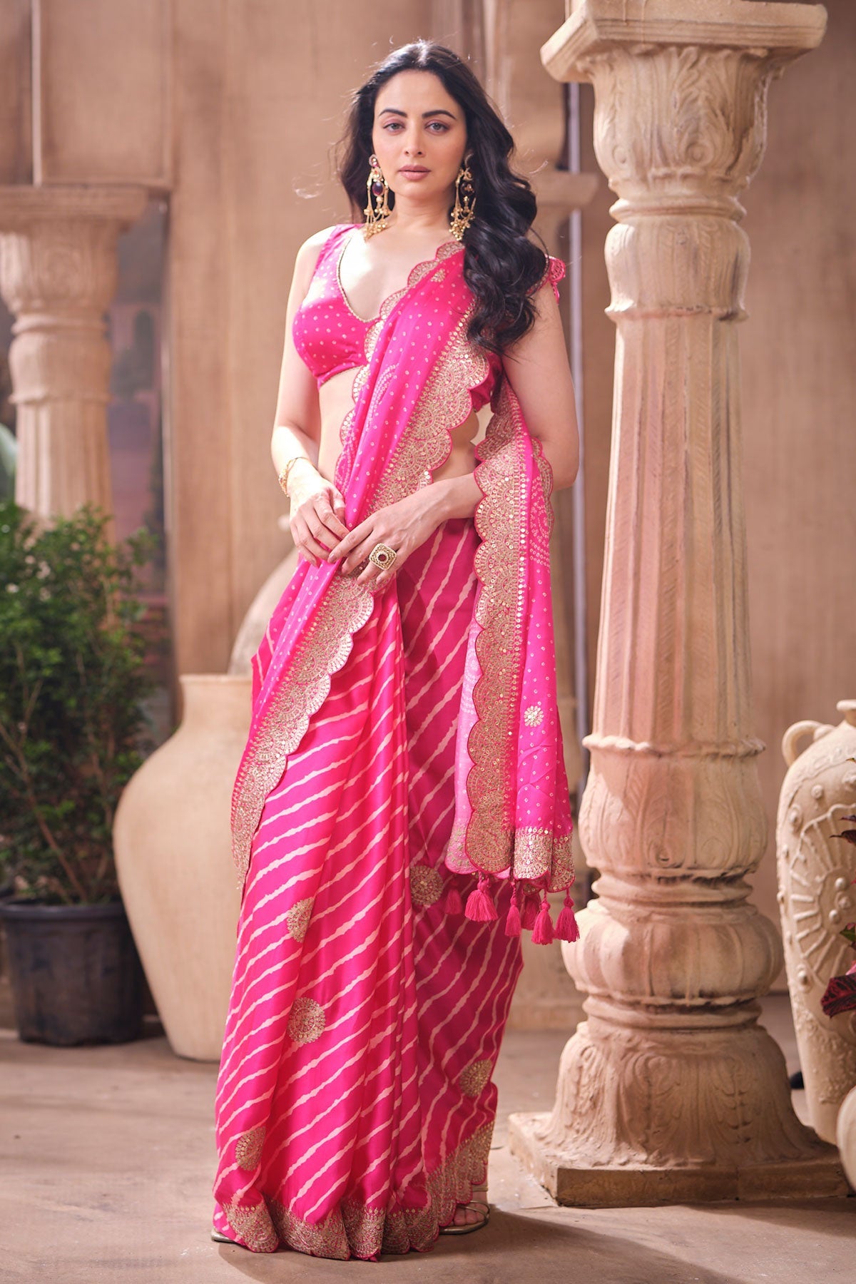 Rani Crepe Embroidered Saree Elegant Party & Festive Wear