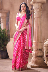 Rani Crepe Embroidered Saree Elegant Party & Festive Wear