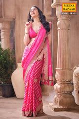 Rani Crepe Embroidered Saree Elegant Party & Festive Wear