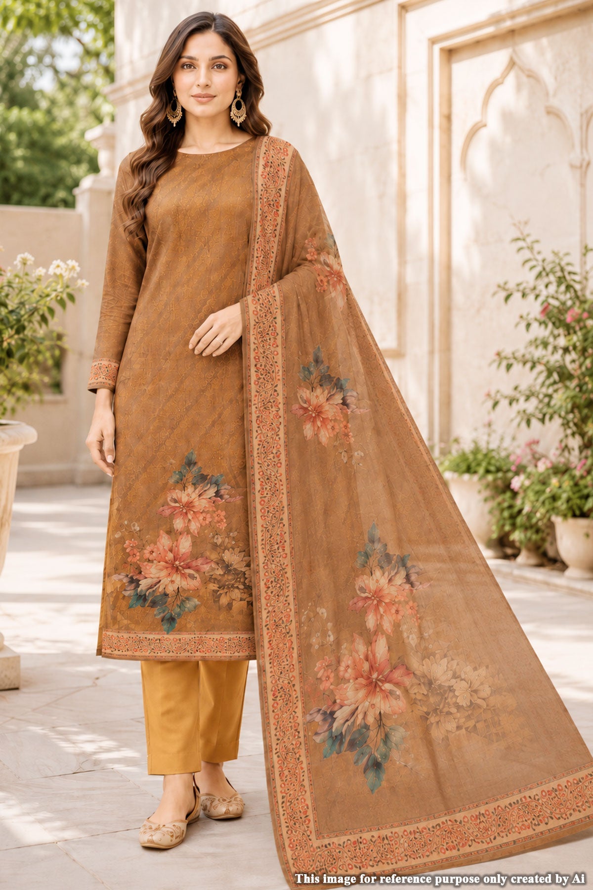 Brown Floral Printed Suit Set