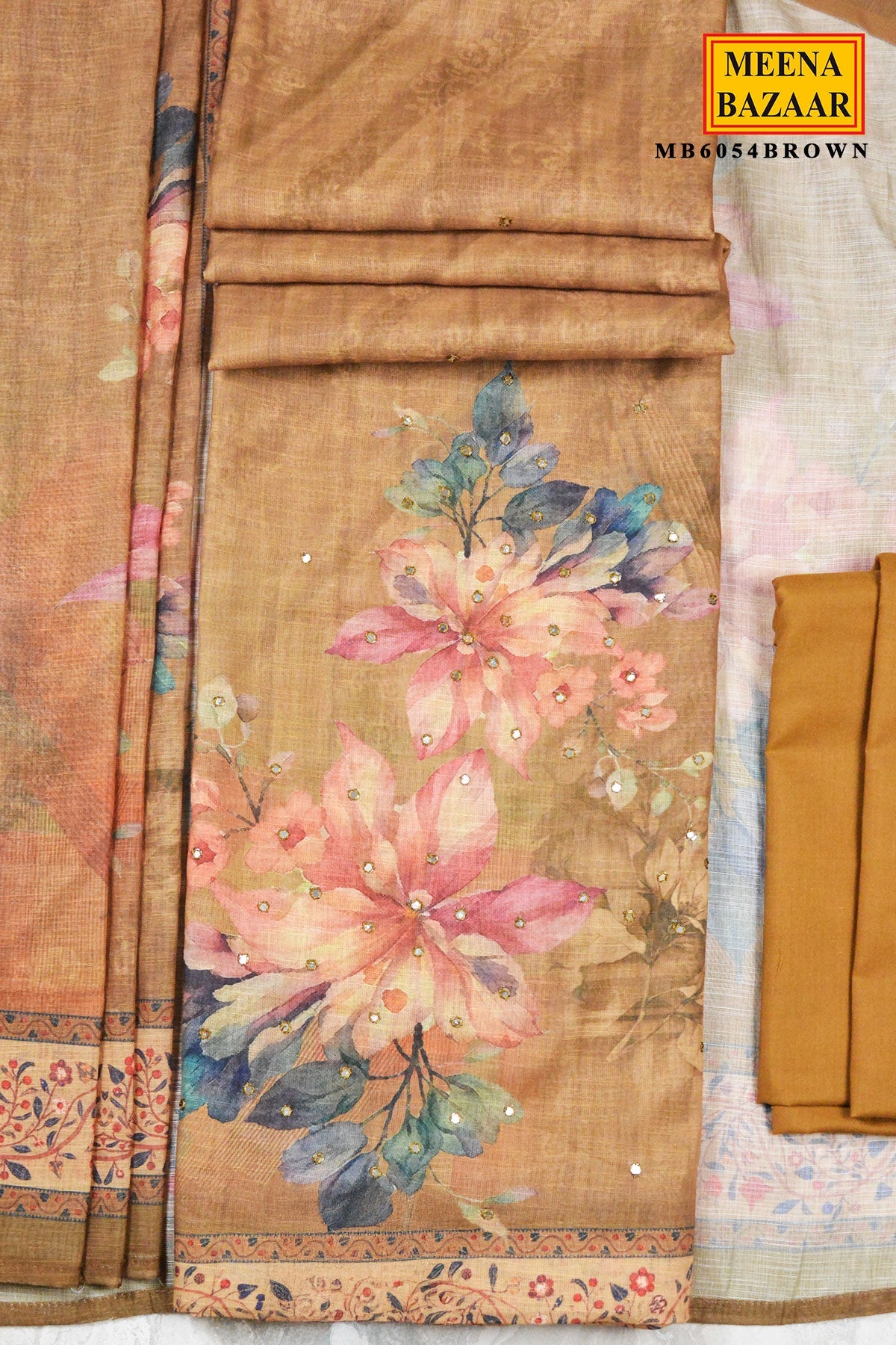 Brown Floral Printed Suit Set