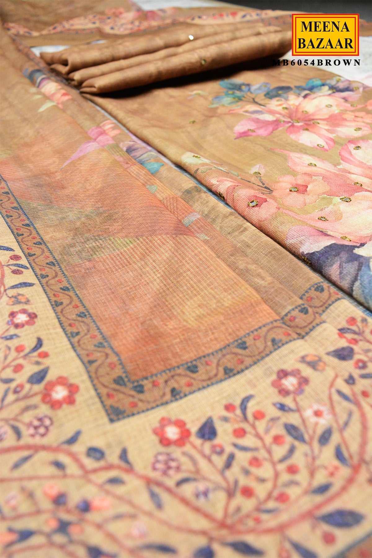 Brown Floral Printed Suit Set