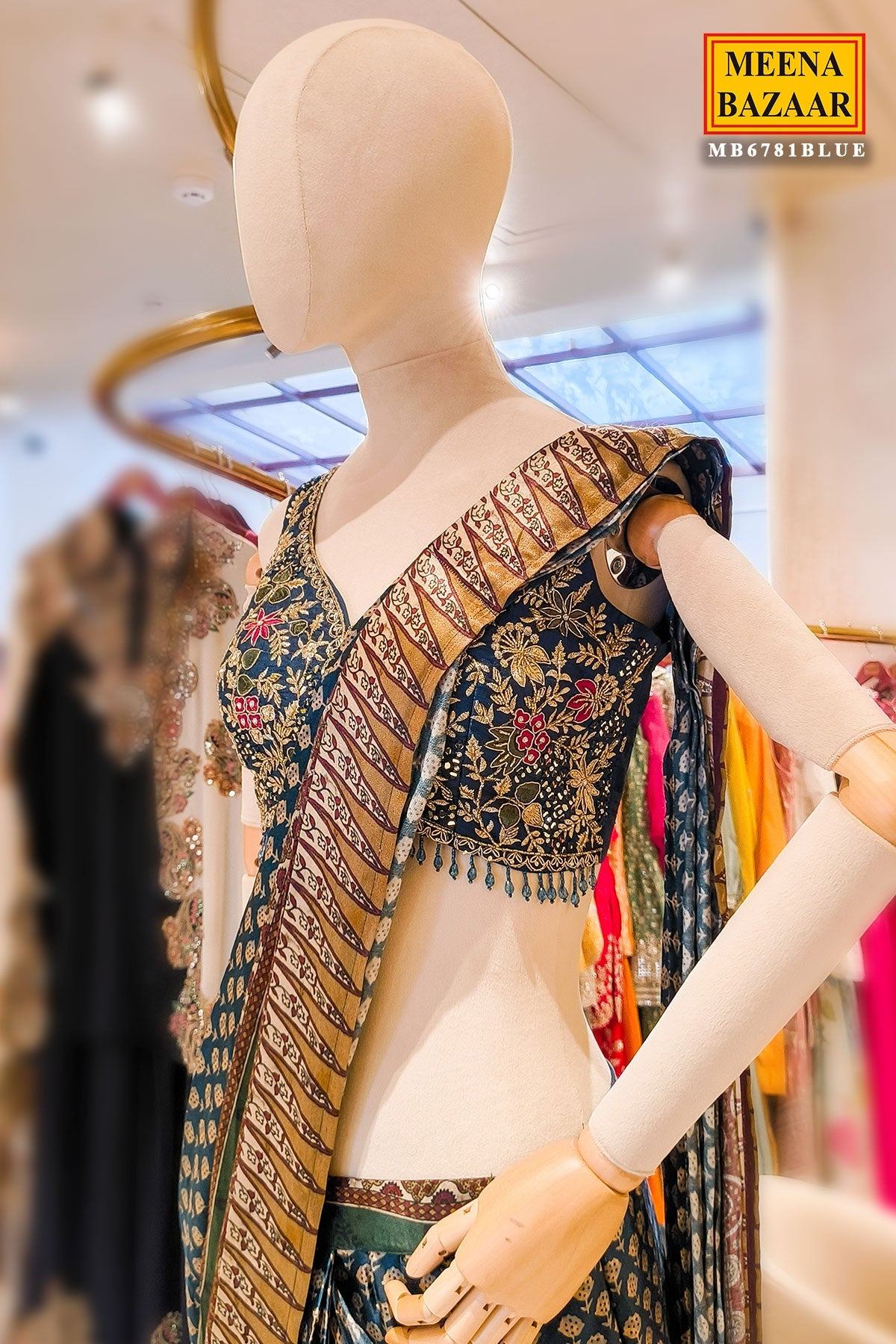 Blue Embroidered Satin Saree - Contemporary Festive Elegance
