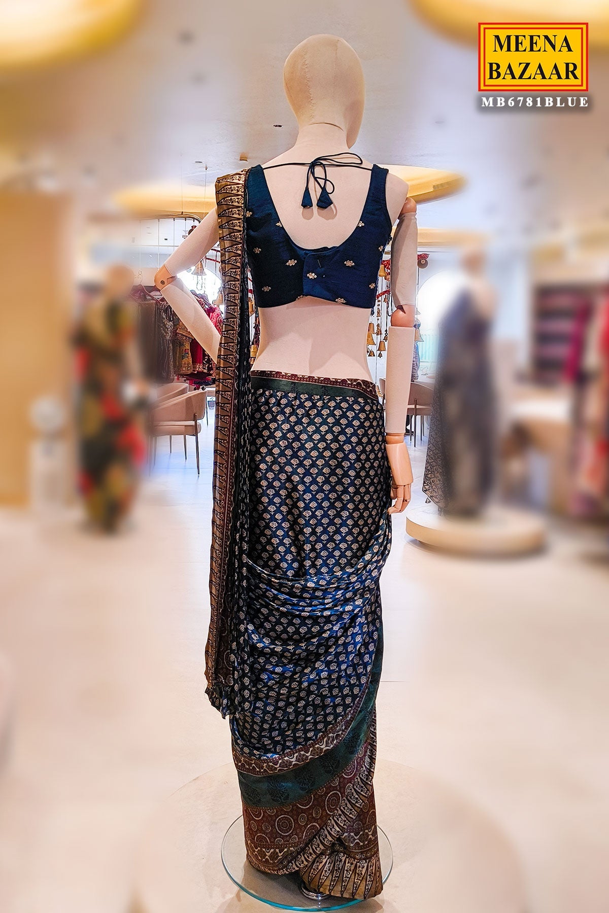 Blue Embroidered Satin Saree - Contemporary Festive Elegance