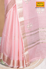 Pink Cotton Saree with Resham Butta Weaving