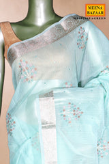 Sea Green Cotton Saree with Resham Butta Weaving