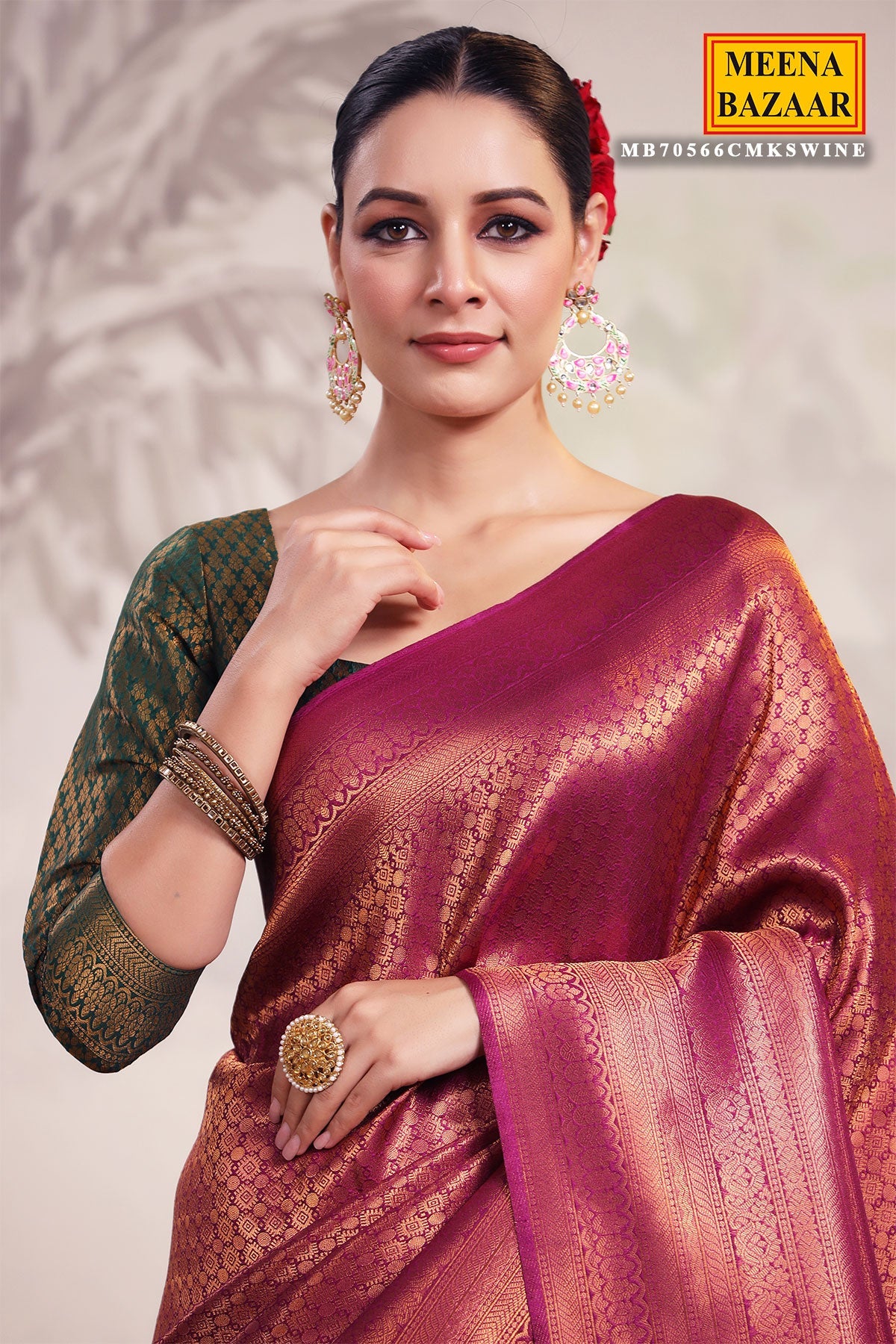 Wine Silk Woven Saree