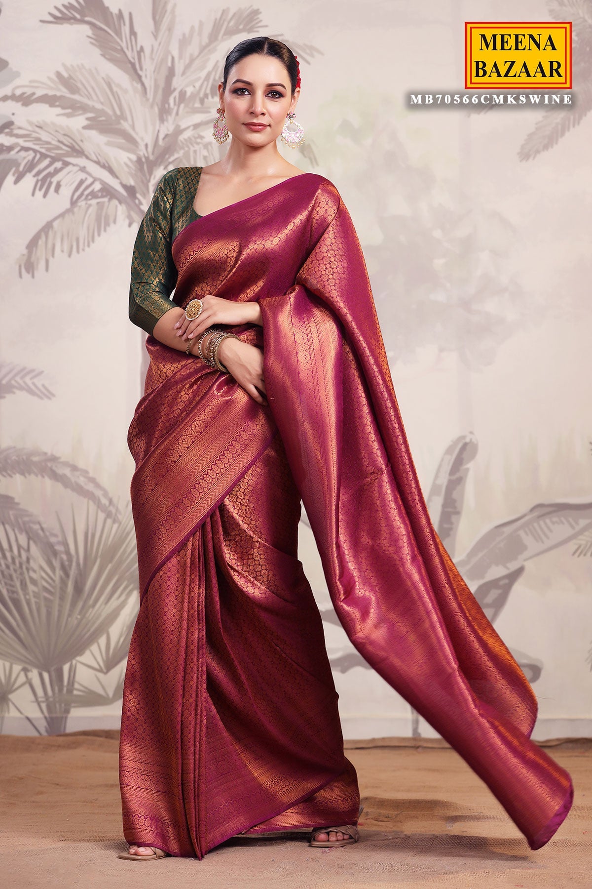 Wine Silk Woven Saree