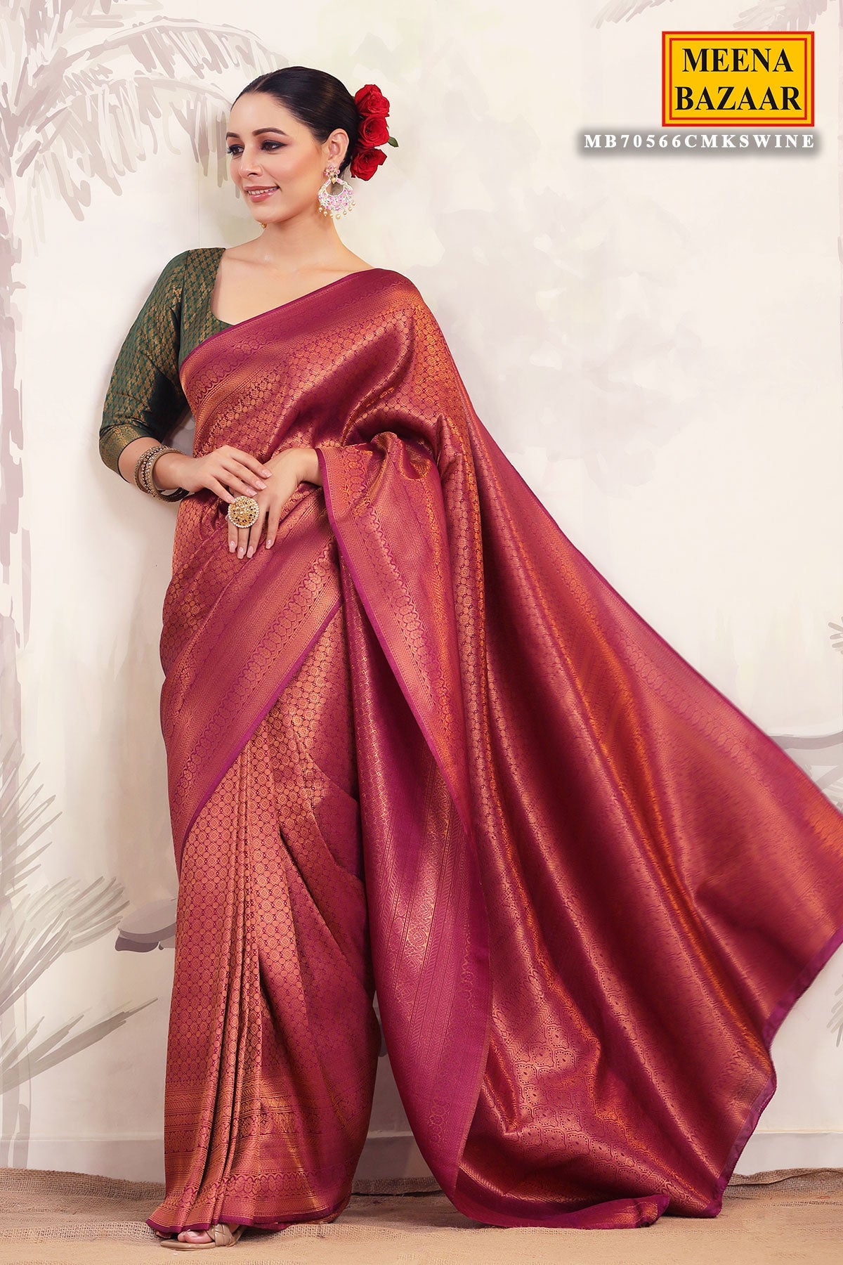 Wine Silk Woven Saree