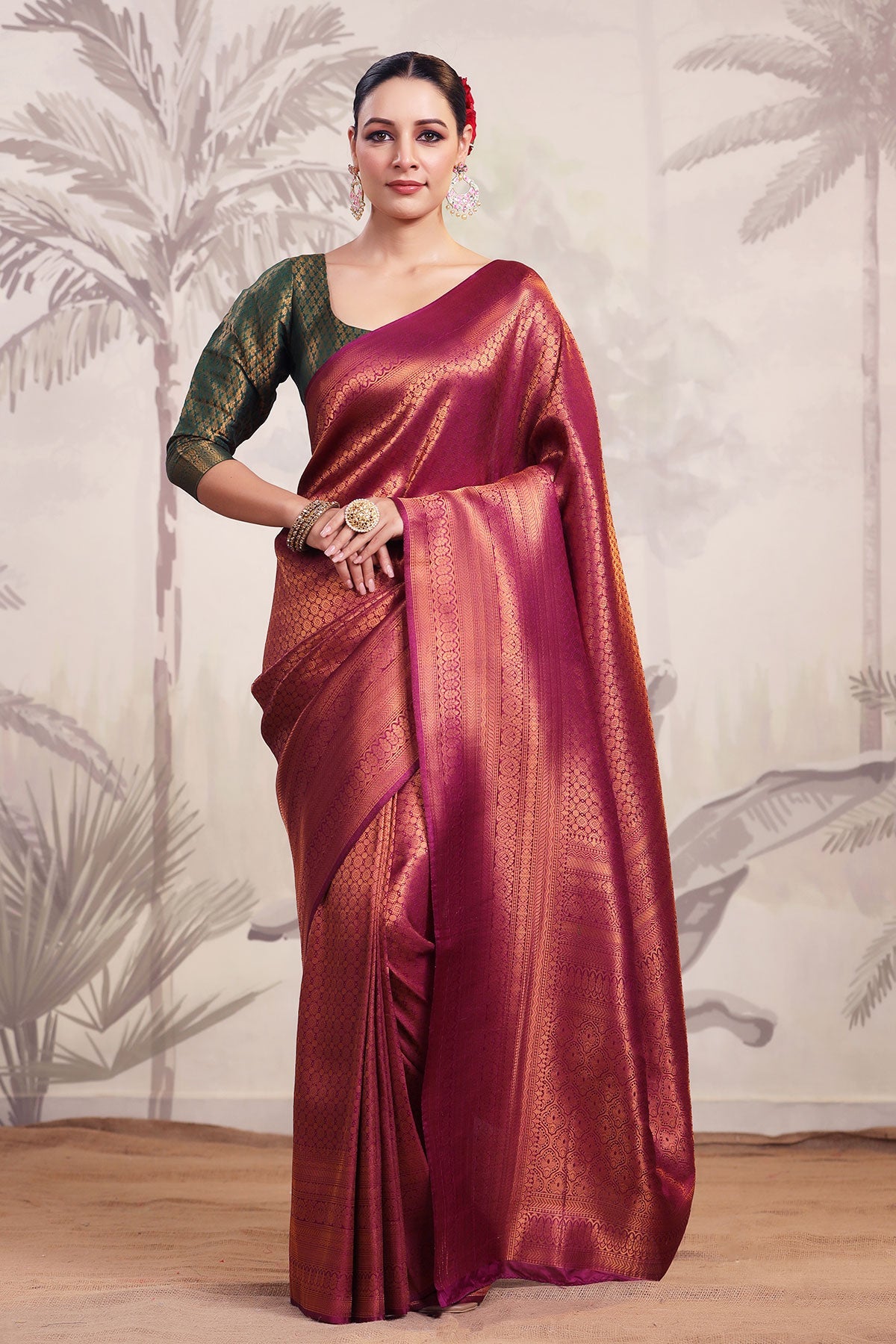 Wine Silk Woven Saree