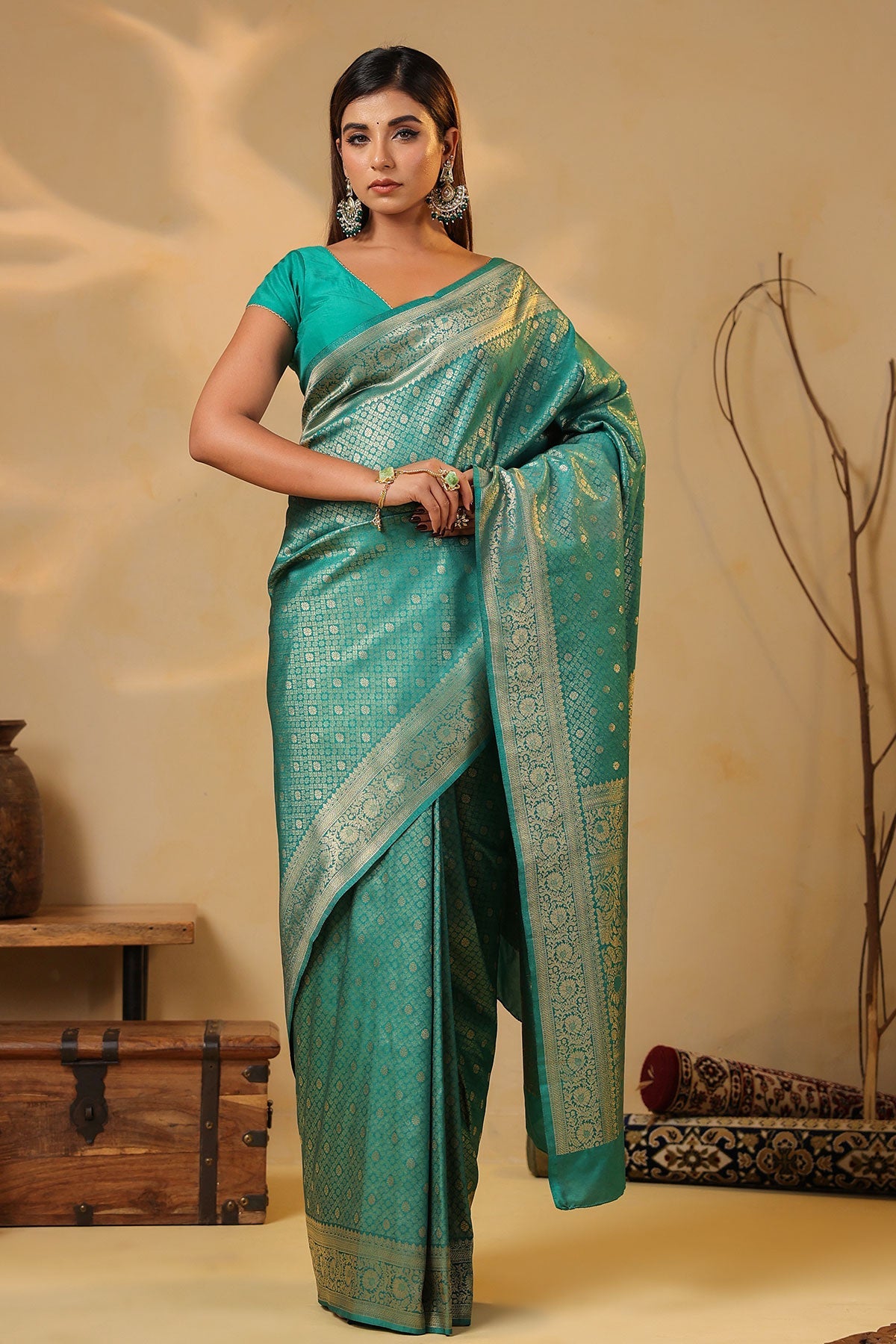 Firozi Silk Weaving Saree Elegant Festive & Wedding Wear