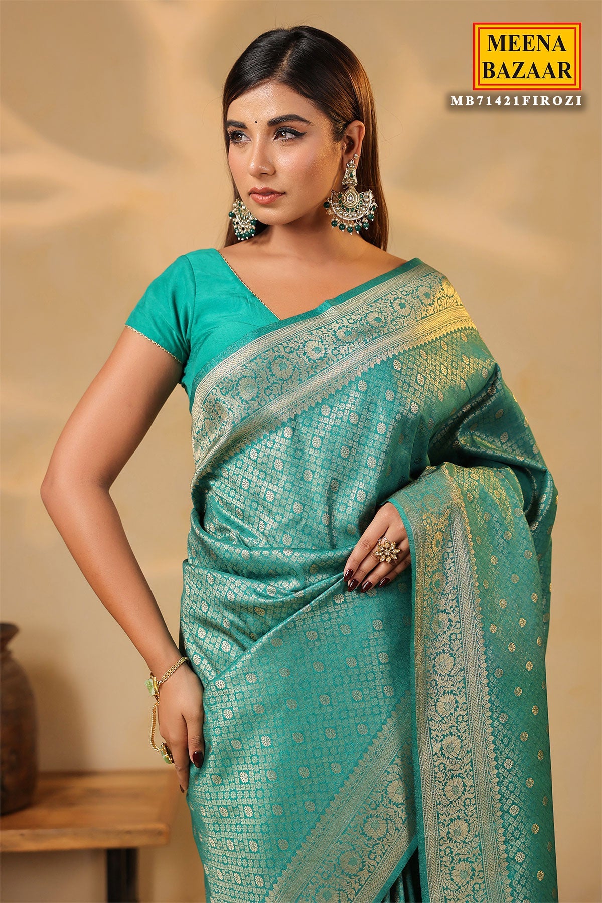 Firozi Silk Weaving Saree Elegant Festive & Wedding Wear