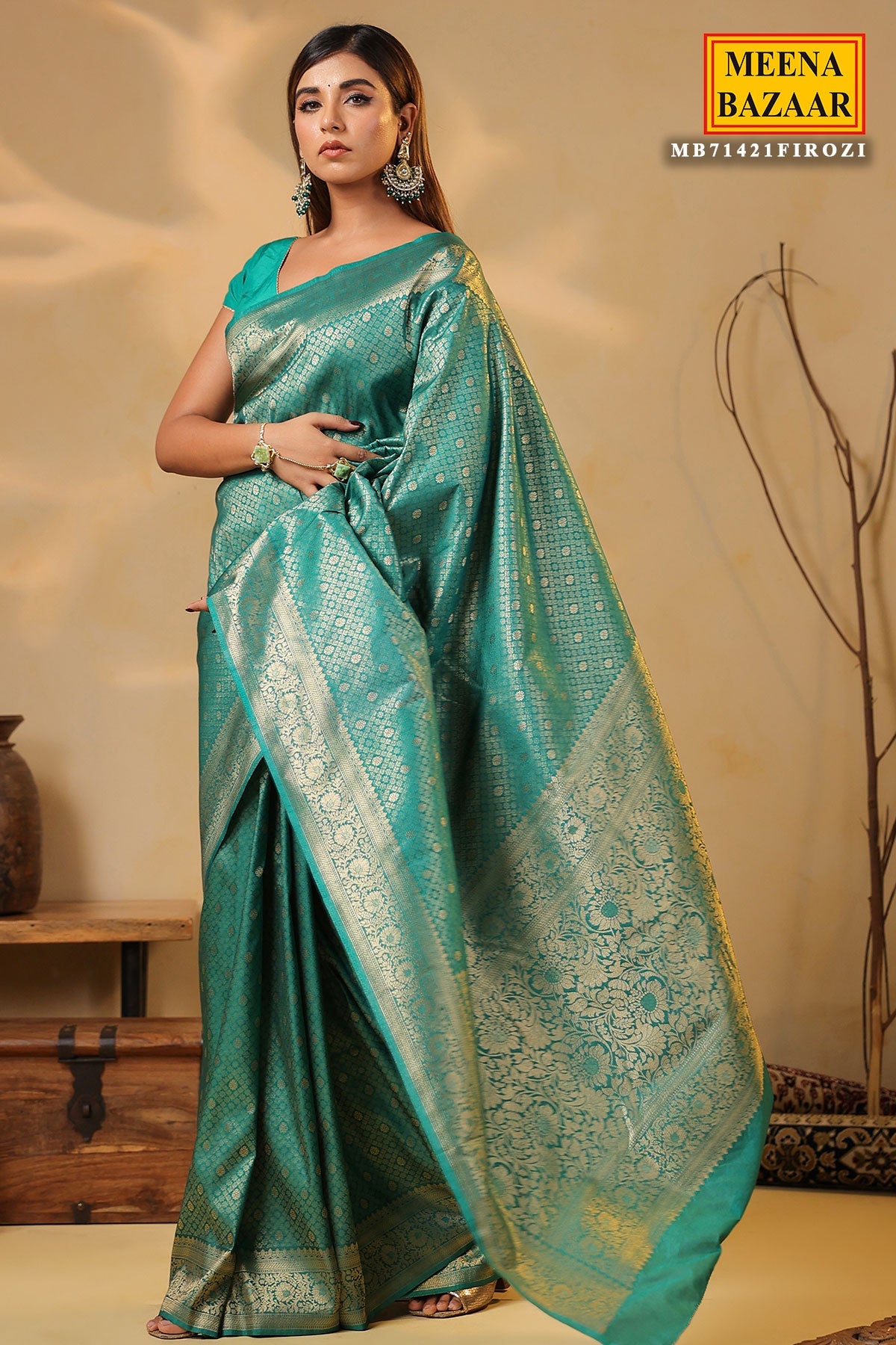 Firozi Silk Weaving Saree Elegant Festive & Wedding Wear