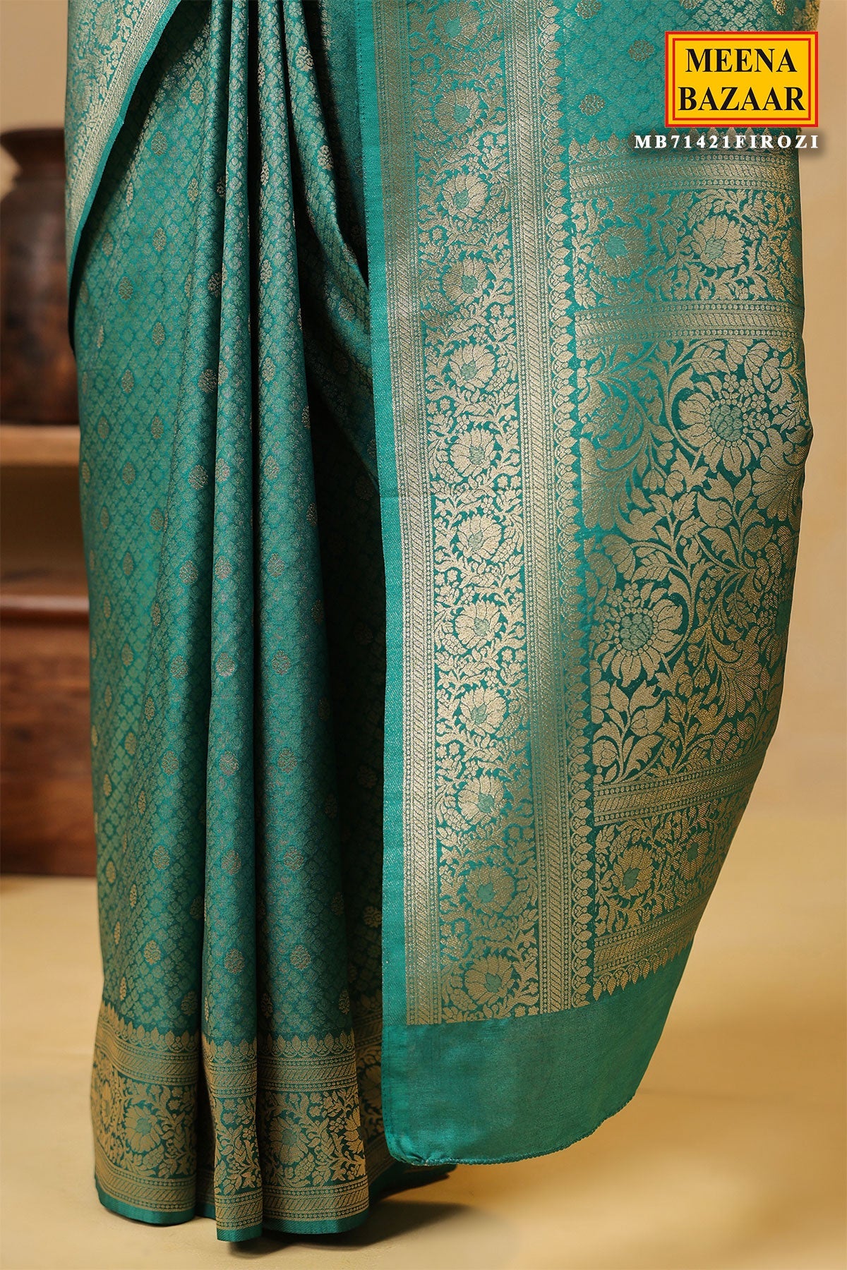 Firozi Silk Weaving Saree Elegant Festive & Wedding Wear