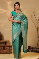 Firozi Silk Weaving Saree Elegant Festive & Wedding Wear