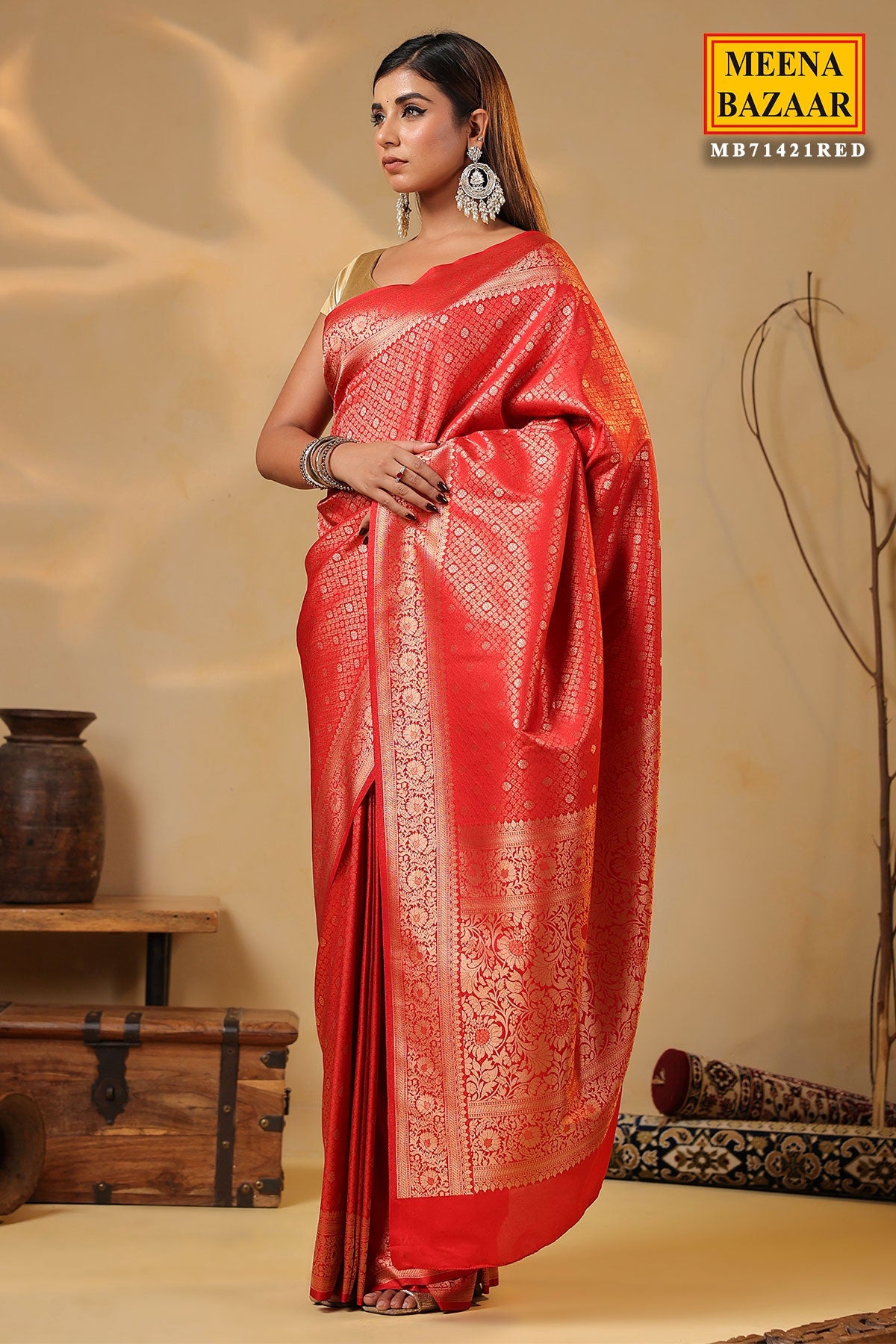 Red Silk Weaving Saree Elegant Festive & Wedding Wear