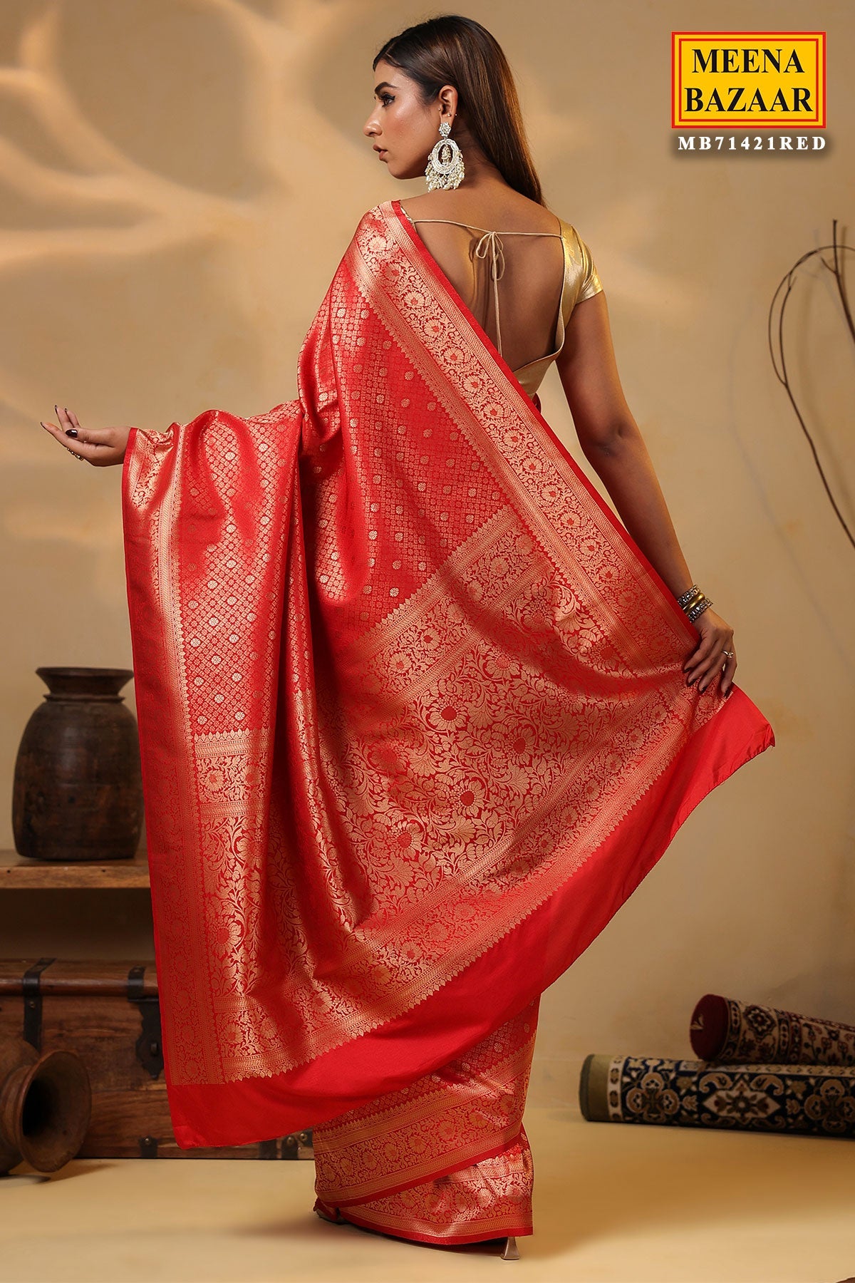 Red Silk Weaving Saree Elegant Festive & Wedding Wear