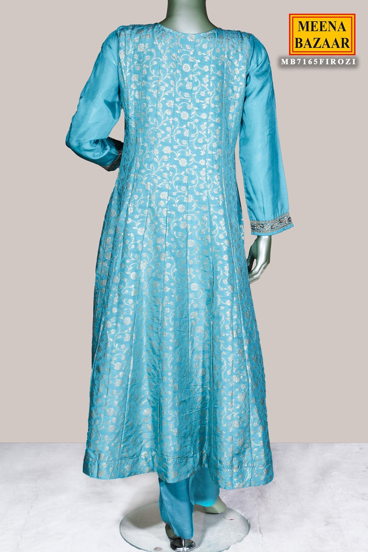 Firozi Neck Embroidered Silk Readymade Suit Party & Festive Wear