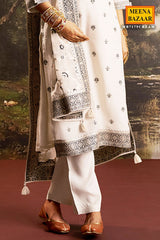 Cream Cotton Ready Made Suit with Neck Embroidery