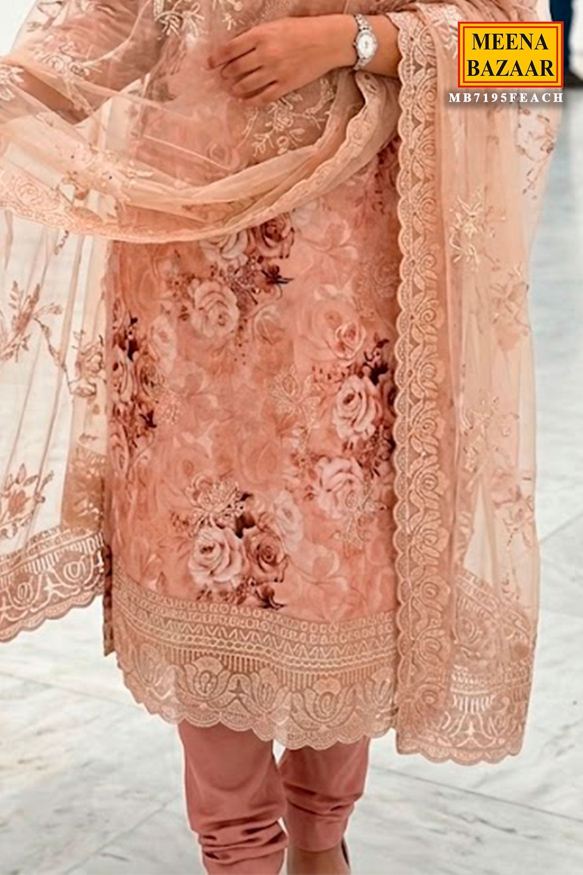 Elegant Peach Maslin Unstitched Suit with Embroidered Detailing