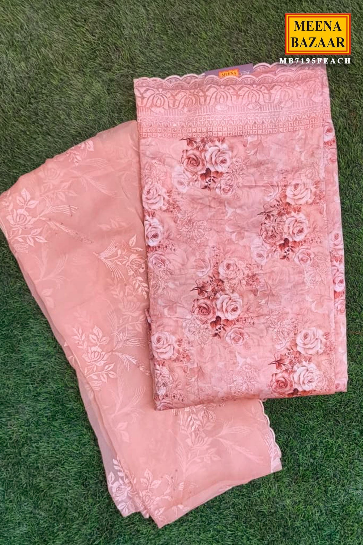 Elegant Peach Maslin Unstitched Suit with Embroidered Detailing