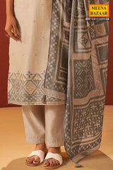 Tussar Cotton Ready Made Suit with Neck Embroidery