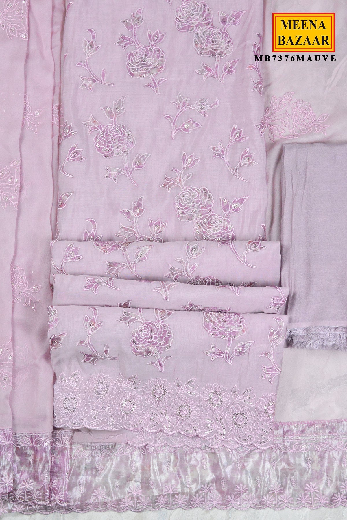 Mauve Floral Embroidered Suit Set