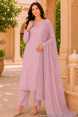 Mauve Floral Embroidered Suit Set