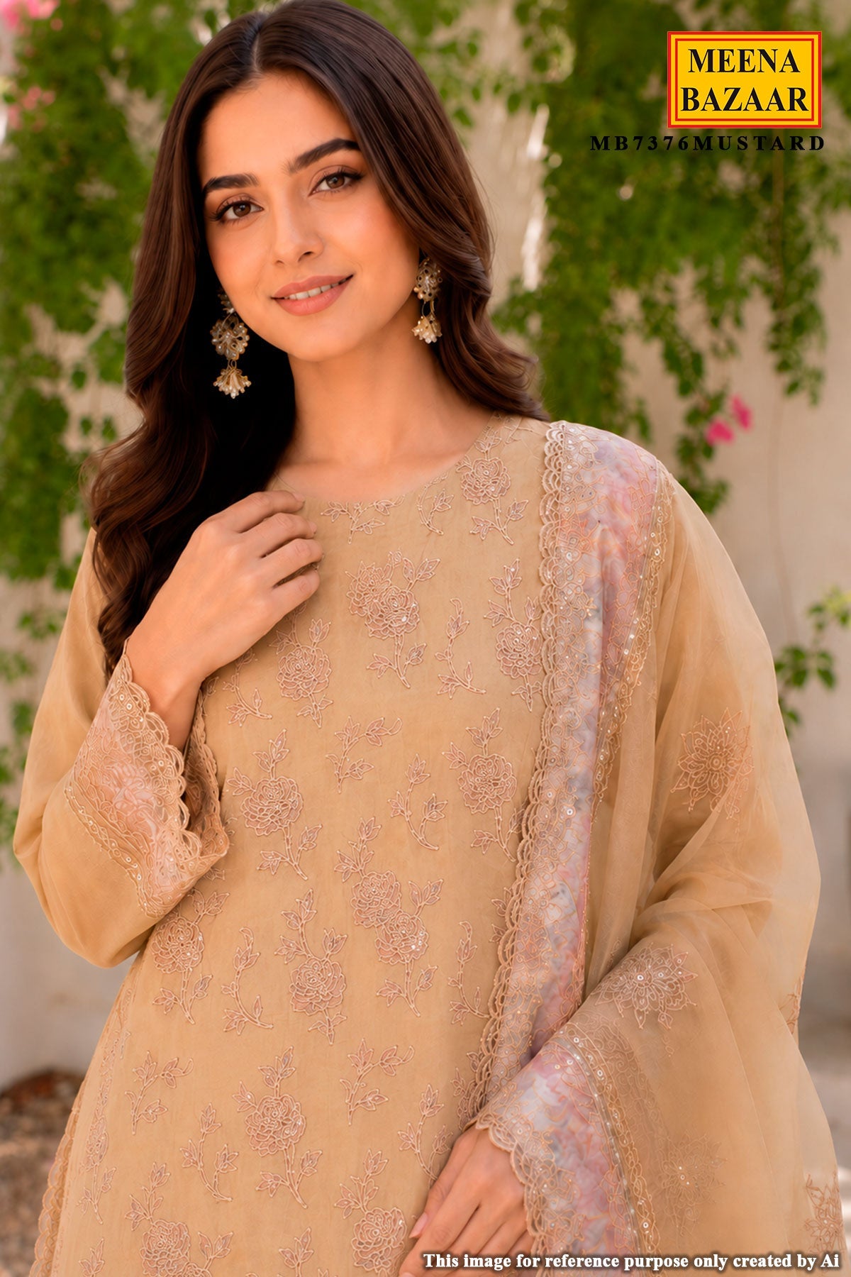 Mustard Floral Embroidered Cotton Suit Set