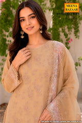 Mustard Floral Embroidered Cotton Suit Set