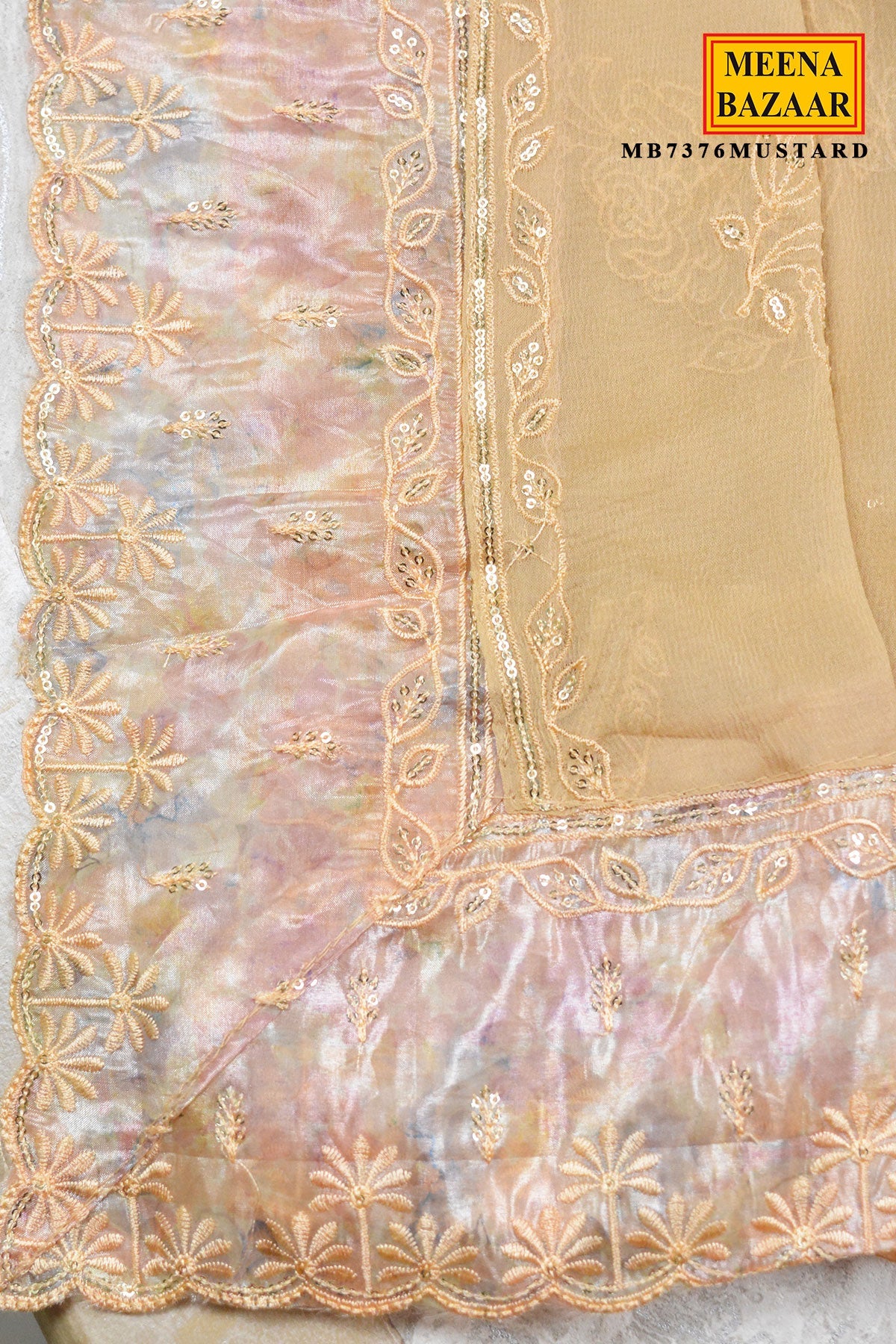 Mustard Floral Embroidered Cotton Suit Set