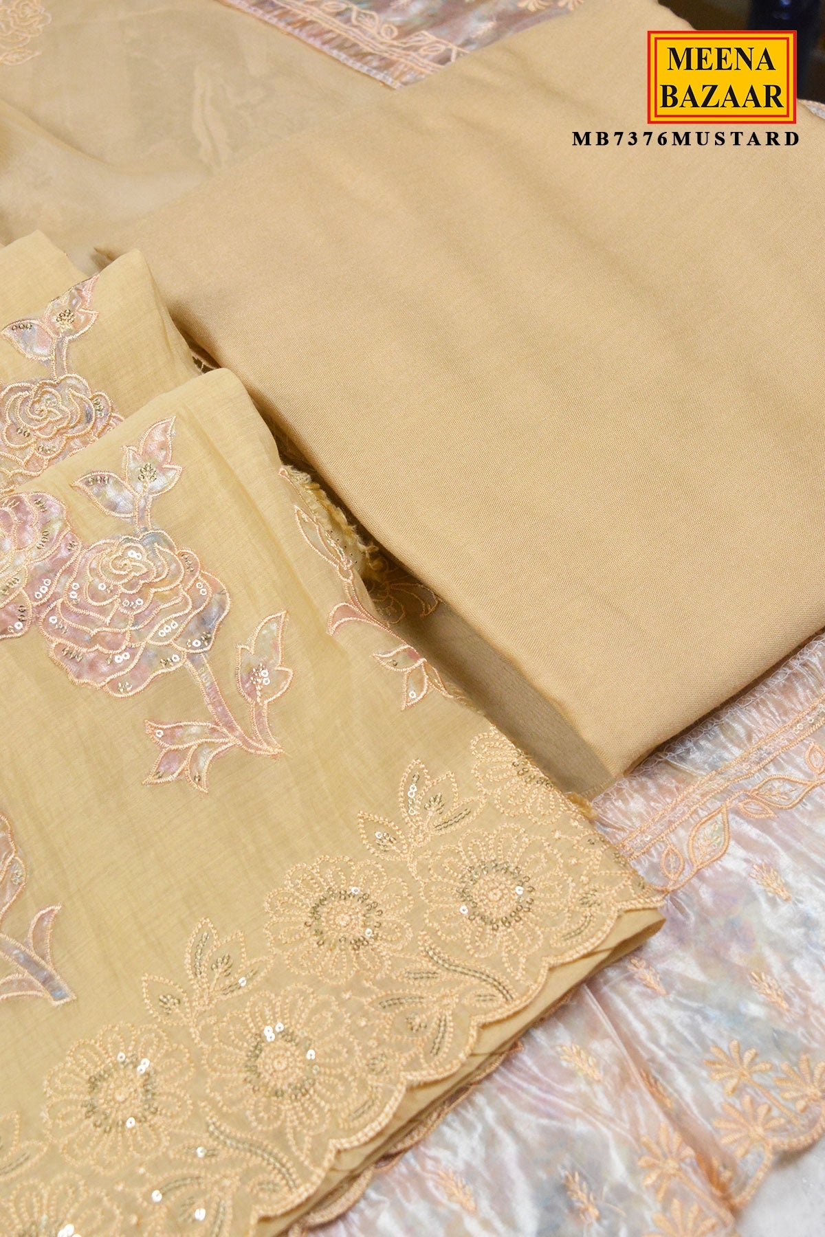 Mustard Floral Embroidered Cotton Suit Set