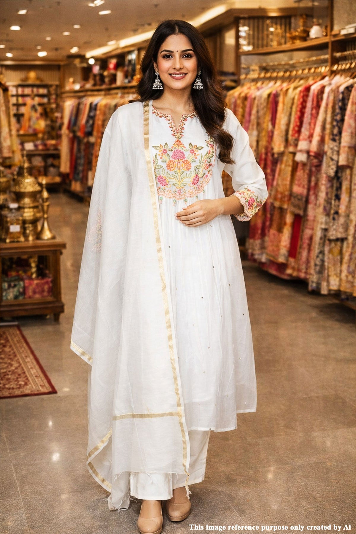 Elegant Cream Cotton Ready Made Suit with Classic Ethnic Appeal