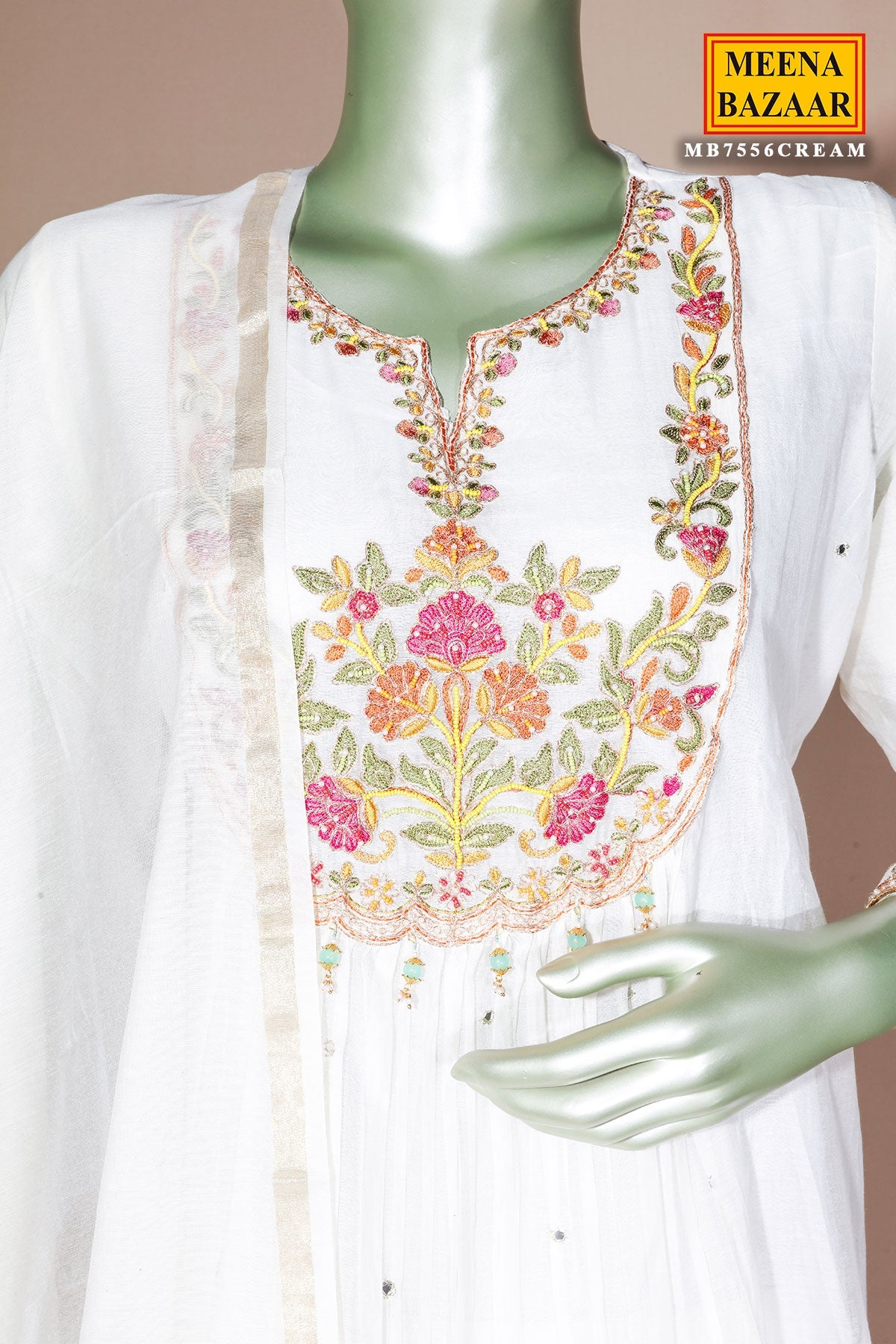 Elegant Cream Cotton Ready Made Suit with Classic Ethnic Appeal