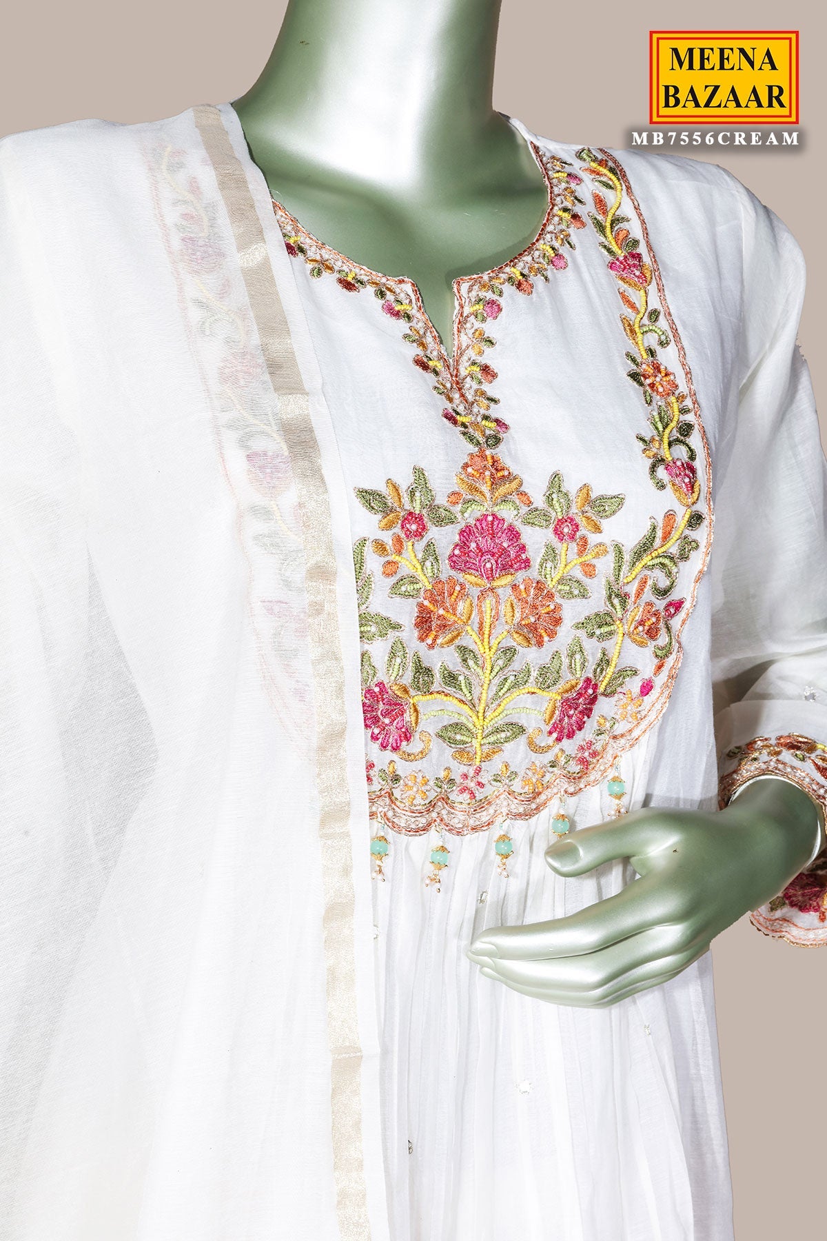 Elegant Cream Cotton Ready Made Suit with Classic Ethnic Appeal