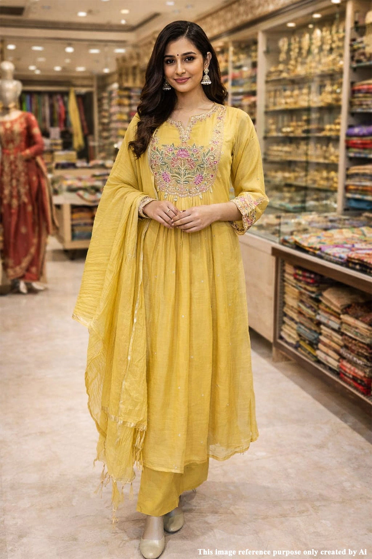 Mustard Cotton Ready Made Suit with Classic Ethnic Appeal